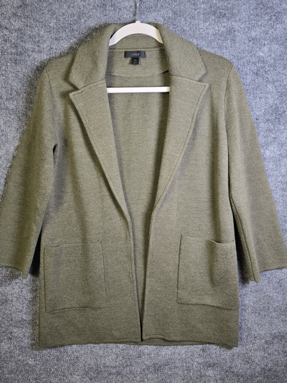 J Crew Blazer Womens XXS Olive Green Knit Wool Open Relaxed Heritage Career